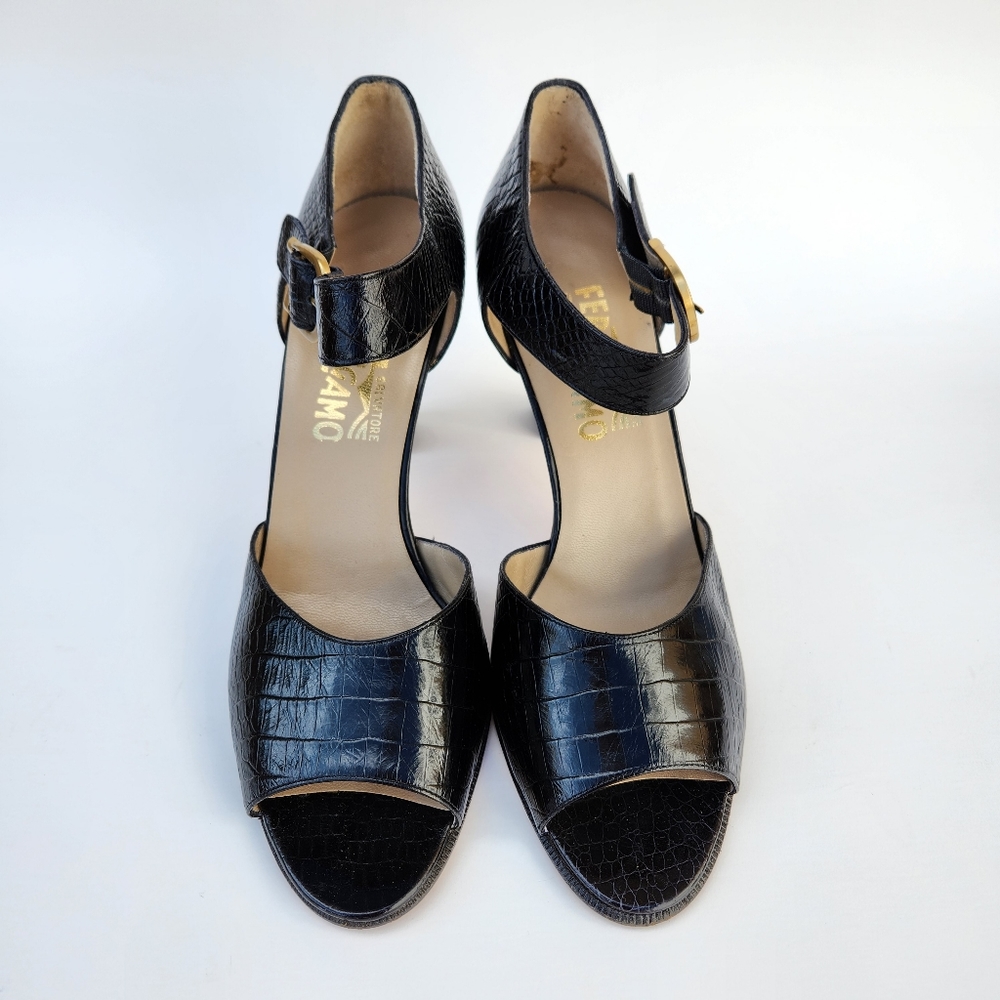 Salvatore Ferragamo Vintage 90s Crocodile Print Heels - Picture 2 of 8